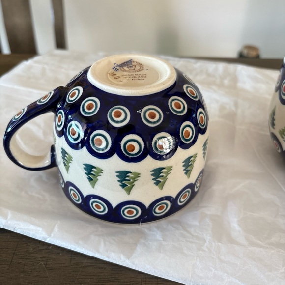 NEW TWO Polish Pottery Mugs 8oz Peacock Xmas Tree Boleslawiec Ceramic Folk Art - Picture 10 of 10